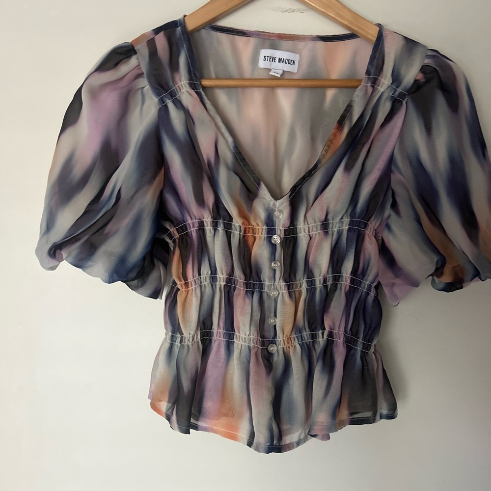 Steve Madden Purple and Orange Puff Sleeve Blouse